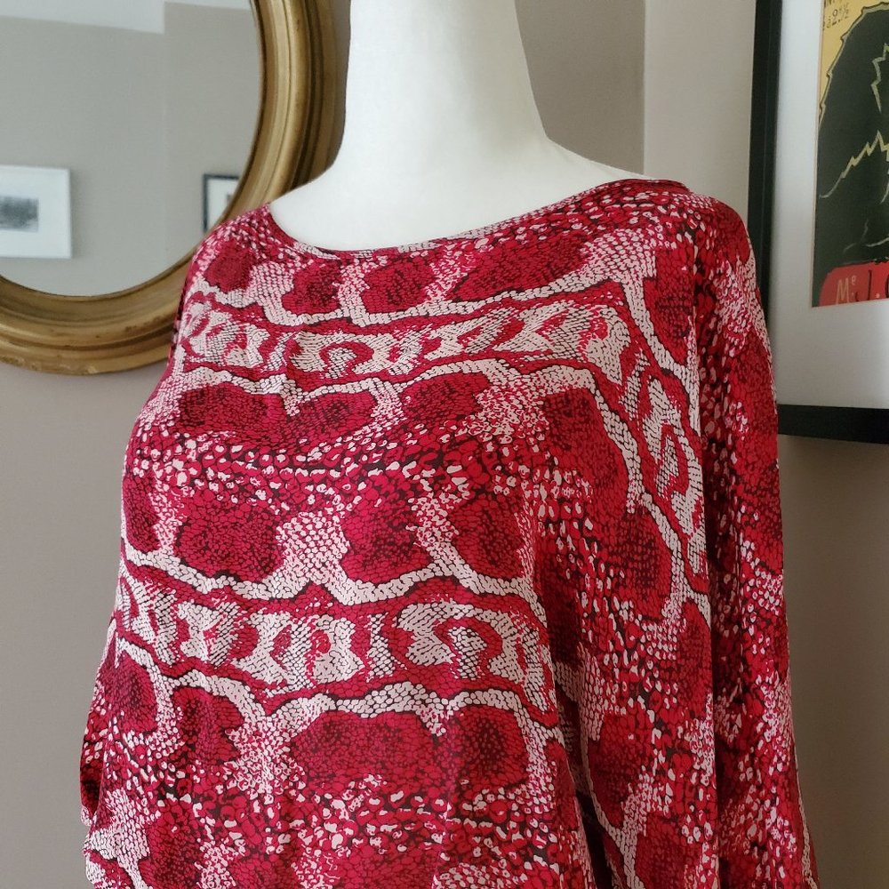 Parker Red Silk Snakeskin Print Blouson Dress Size Small - Picture 5 of 16